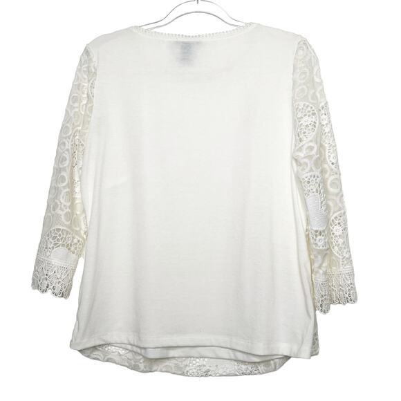 LAUREN MICHELLE Heart Lace Blouse 3/4 Sleeve Scoop Neck Sheer Mesh White Size M - Picture 3 of 6